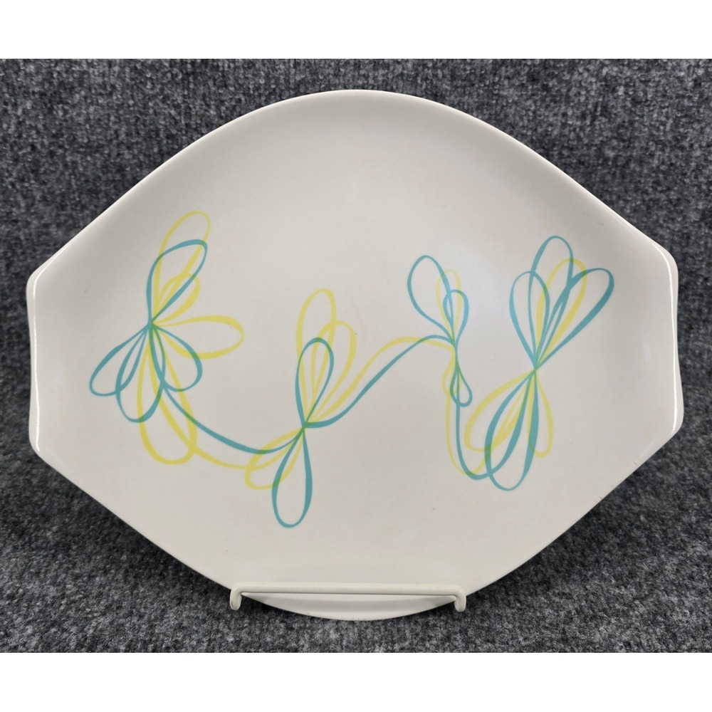 Vtg Russel Wright 'Gay Time' Melamine Serving Platter Teay White Aqua Yellow MCM